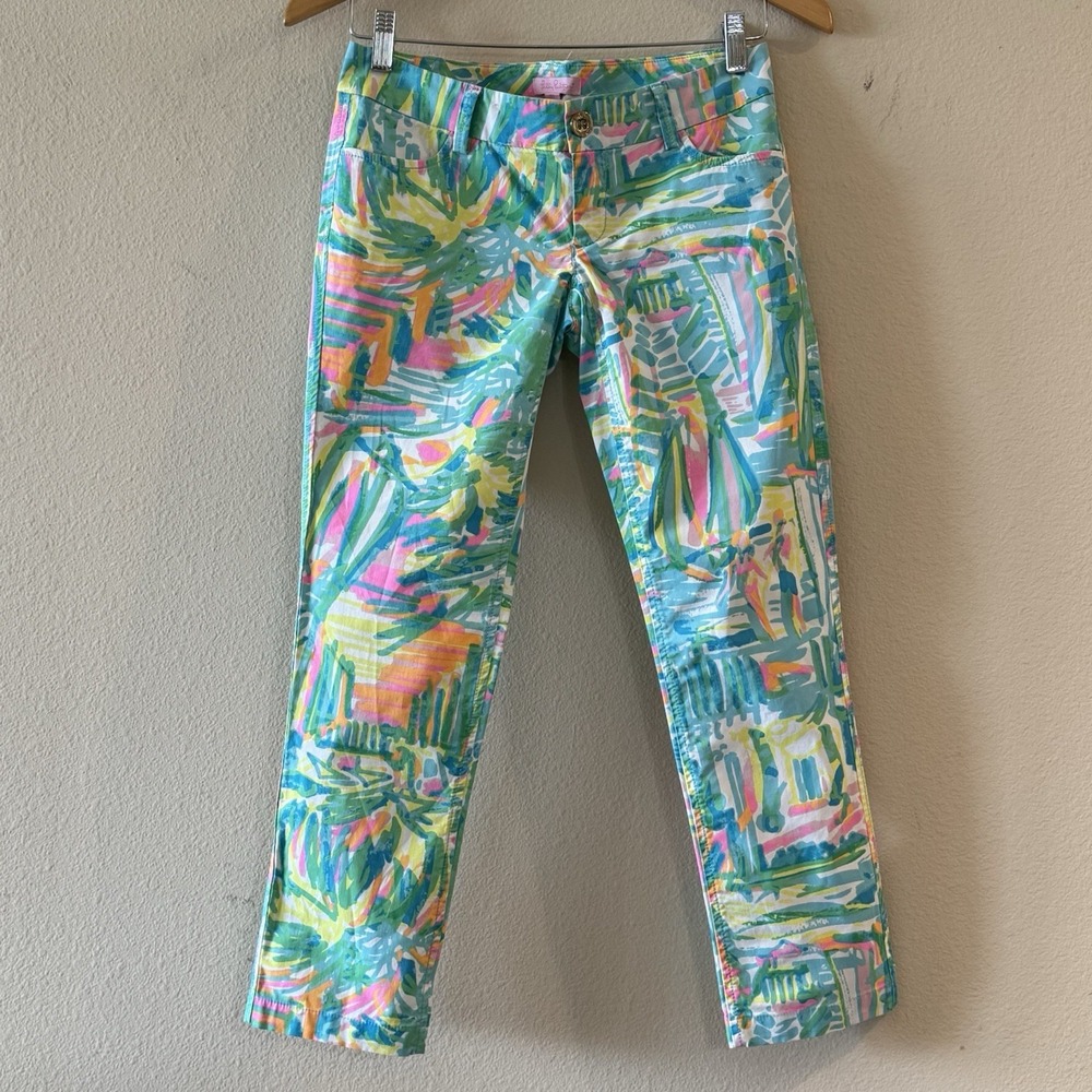 Lilly Pulitzer Callahan Chino Pants Sea Salt Sun Print Size 00 Stretch